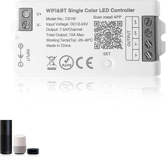 C01W WiFi Dimmer Controller,12-24V PWM Dimmer Switch Single Colour [Energy Class G]