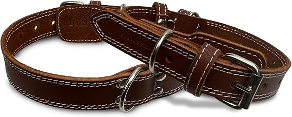 Hides & Knives Leather Dog Collar with Reinforced Hardware, Heavy Duty Dog Collars for All Breeds, Made of Top Grain Genuine Leather that is Soft & Durable (Brown, LG)