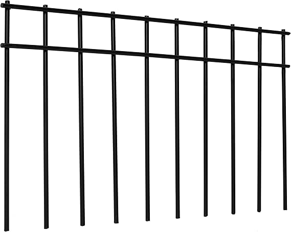 17x10 (10 Pack) No Dig Animal Barrier Fence with 1.5inch Spike Spacing, 4 Gauge Black Powder Coated Steel - Underground Decorative Dog Fence Ground Stakes for Outdoor Garden Yard Patio