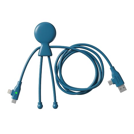 Xoopar Mr Bio Long 1 m Multi USB Cable 4 in 1 Universal Charging Cable Made of Recycled Plastic USB C Lightning Compatible with Smartphones Blue
