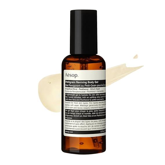 Aesop Petitgrain Reviving Body Gel | After-Sun Care with Grapefruit Rind, Panthenol & Witch Hazel | Cooling, Lightweight Moisturizer | 150 mL / 5 oz