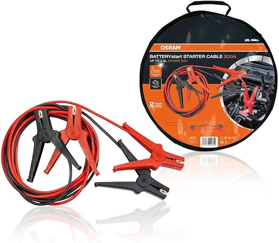 OSRAM Starter Cable 200A, Gasoline Engine Starter Leads, 6/12V, OSC101, Engine Jumper Cable 2.0L, Copper Coated Aluminum, 3 m