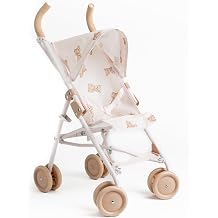 Roma Prams: Teddy Doll XL Umbrella Buggy - Beige-Cream-Bear - Folding Push Stroller, Retractable Canopy, Toy Accessory for Dolls Up to 16.5", Kids 3+