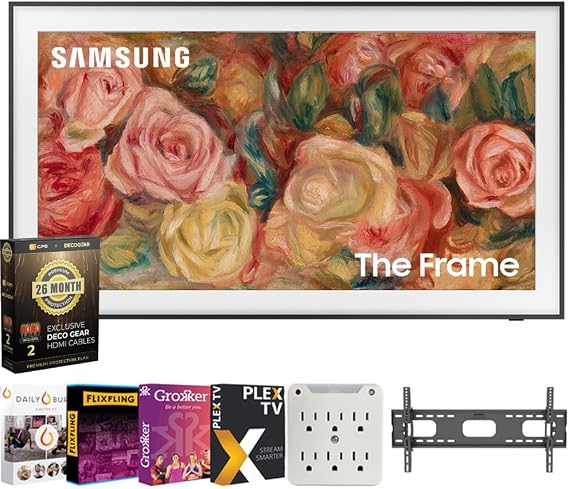 Samsung QN55LS03DA 55 inch The Frame QLED 4K Smart TV 2024 with Movie Streaming + Wall Mount + Surge Adapter + Deco Gear 2X HDMI Cable & CPS Exclusive 26 Month Protection Pack (BEACH-CPS-261500)