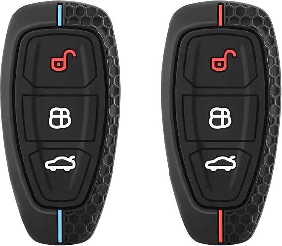 2 PCS Car Key Covers for Ford Fiesta,Soft 3 Button Silicone Car Key Fob Cover Compatible with Ford Focus Fiesta Kuga Fusion Galaxy Mondeo S-Max B-Max C-Max Ecosport Remote Keys(Blue and Red Line)
