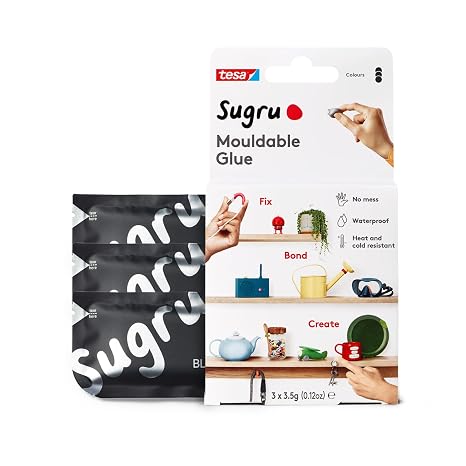 Sugru Silicone Super Glue - Waterproof All-Purpose Wall Putty + Moldable Glue for Crafting + DIY Home Improvement - Removable + Kid-Safe - Indoor/Outdoor Use - 3 Pack - Black (3.5g/ea)