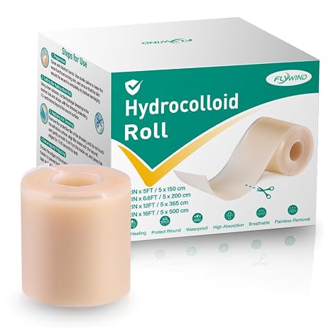 Hydrocolloid Roll, 5cmx150cm Hydrocolloid Dressings Roll Waterproof Bandages Tape for Wound Care, Cut-to-Size, Self-Adhesive Skinfriendly Large Wound Dressing Plasters Patches Pads Ultra Absorbent