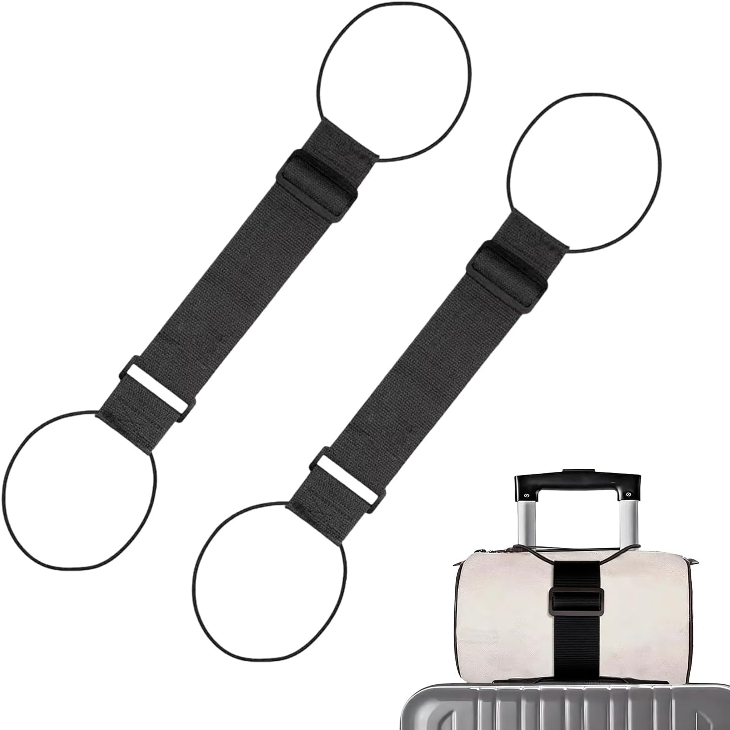 2 Pcs Elastic Fastening Belt for Luggage, Adjustable Luggage Straps for Suitcases Attach Bags, Portable Travel Suitcase Accessory (2 Black)