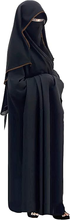 Saudi Chiffon First Class Quality Long Saudi Niqab Burqa Hijab Face Cover Veil Islam Islamic Jilbab ( Black x Brown Satin )