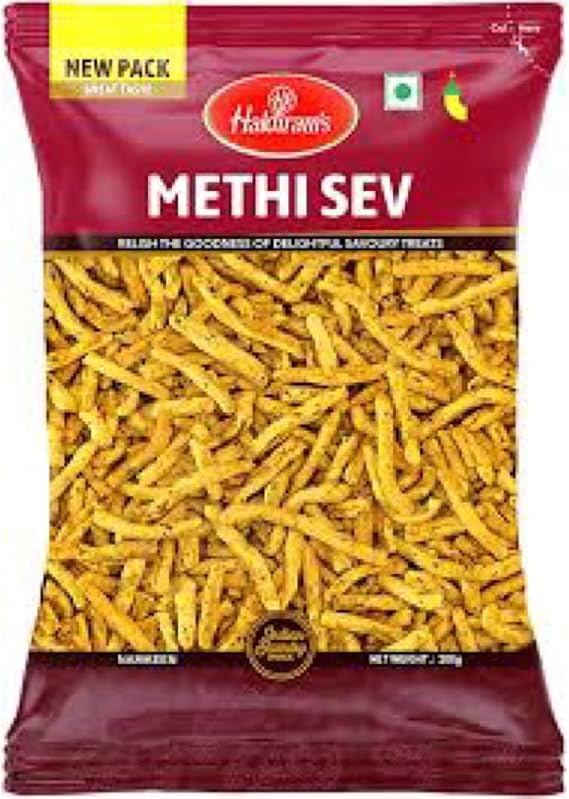 Haldiram's Indian Snacks Collection, Multi-Variety Assorted Namkeen, Traditional Savoury Snacks Mix, 200g pack of 1 (Pack of 2, Methi Sev)