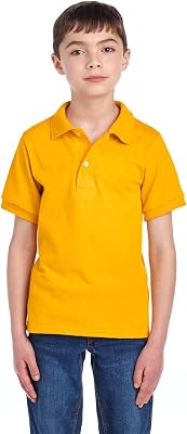 Jerzees Boys Youth Short Sleeve Polo Shirts, Cotton Blend, Two Button Closure, Regular Fit, Sizes S-XL