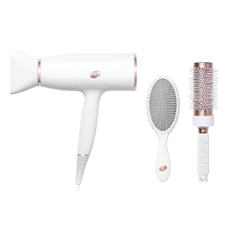 T3 AireLuxe Ionic Hair Dryer and Styling Set, Professional Blow Dryer for Frizz-Free Fast Drying, 5 Heat & 3 Speed Settings, Cool Shot, Paddle Brush & 2.5" Round Brush for All Hair Types
