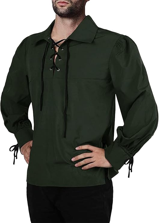Mens Medieval Pirate Shirt Viking Renaissance Halloween Scottish Tops