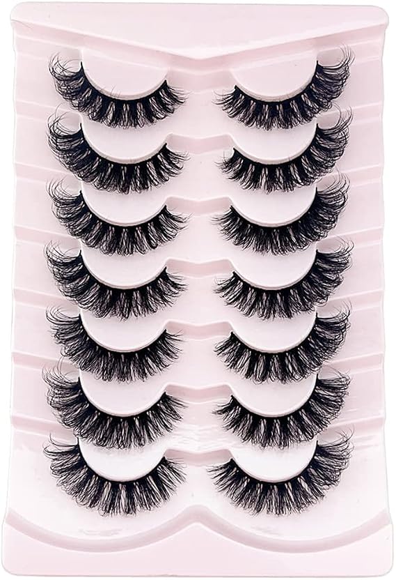 Eyelashes Russian Strip Lashes Natural Look Eye Lashes False Lashes Wispy D Curly Fluffy 3D Effect Cat Eye Soft Fake Eye Lashes Pack 7 Pairs