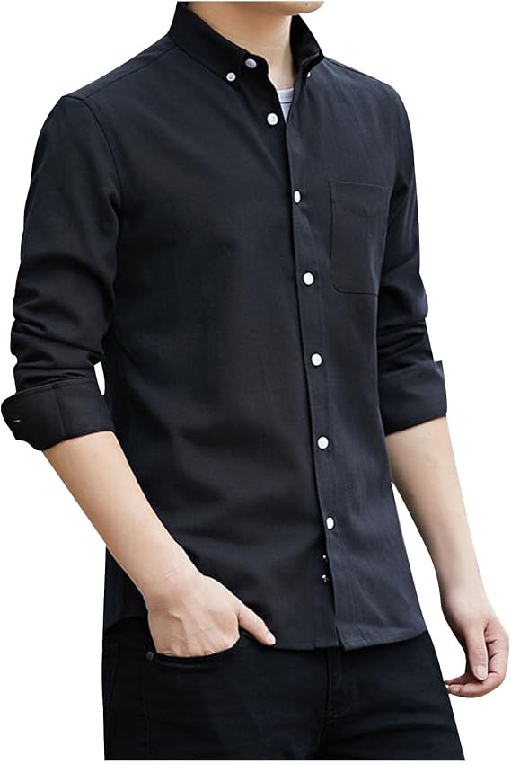 Mens T-Shirts Casual Plain Color Long Sleeve Shirts Teen Boys Basic Sports Shirts Coat Button Down Spring Clothes