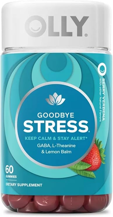 OLLY Goodbye Stress Gummy, GABA, L-Theanine, Lemon Balm, Stress Relief Supplement, Berry - 60 Count
