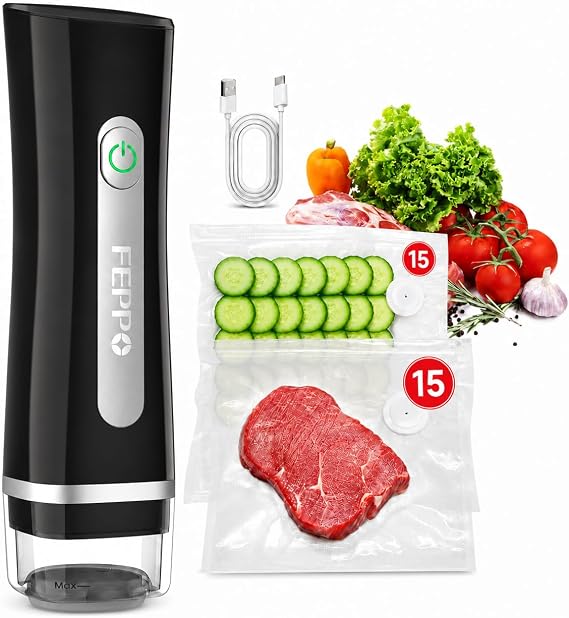 FEPPO Vacuum Sealer for Food with Visible Water Tank, 30 Reusable Bags