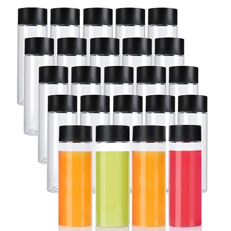 zmybcpack 24 Pack 10 OZ (300 ml) Clear PET Plastic Juice Bottles with Lids | Plastic Smoothie Bottle Empty Sensory Bottle for Juice, Milk, Homemade Beverages