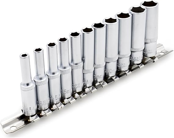 DAKCOS 11 Piece 1/4-Inch Drive Metric Deep Socket Set 4-13MM Lenth 50mm