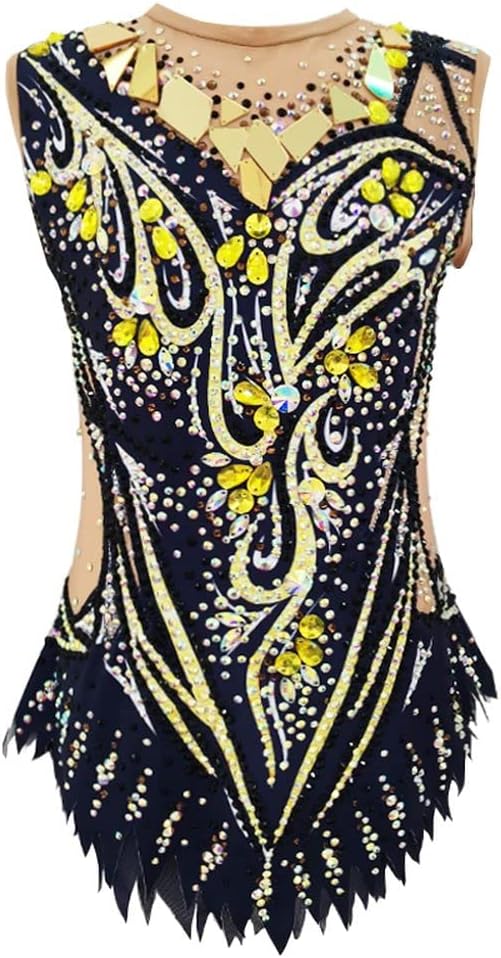 LIUHUO Rhythmic Gymnastics Leotard Blue Mesh Simulation Flower Diamond Girls Competition Performance