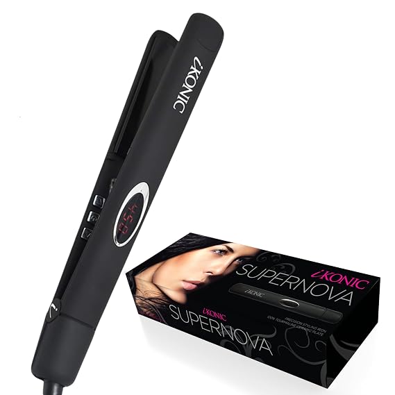 IKonic 100% Tourmaline Ceramic Hair Straightener & Curler Anti-Static Infrared Ionic 2-in-1 Dual Voltage Flat Iron 1 Floating Plates, Adjustable Temp 140450F, Frizz-Free & Fast Heat Hair Iron