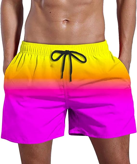 Ymosrh Men's Swimming Trunks Summer Swim Quick Dry Shorts with Pockets Plus Gradient Print Beach Shorts Swim, S-5XL
