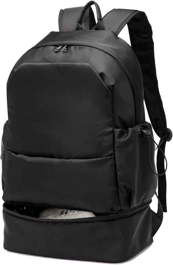 seyfocnia Gym Backpack for Men, Waterproof Travel Backpack with Shoe Compartment, Lightweight Sports Gym Bag, Dark Black, 20