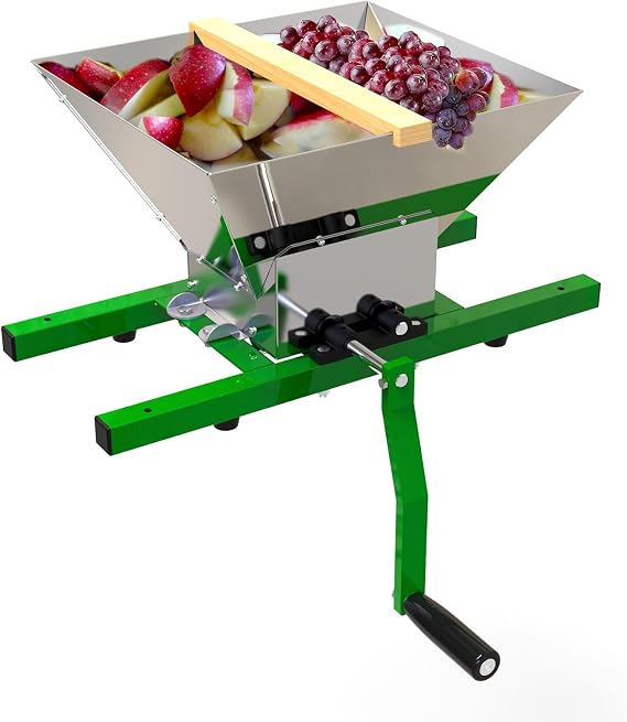 Fruit and Apple Crusher - 7L Manual Juicer Grinder, Portable Fruit Scratter Pulper for Home Brewing & Cider Pressing (Stainless Steel, 1.8 Gallon, Green)