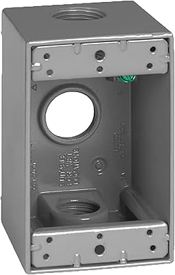 SIGMA ENGINEERED SOLUTIONS 14256 Metal Electrical Outlet Box, Weatherproof, Easy Mount Plug and Receptacle Protector, Gray, 3 34-Inch Holes, 1 Gang Deep Box