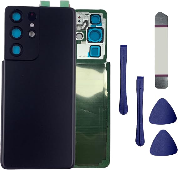 LiXiongBao S21 Ultra Back Glass Replacement for Samsung Galaxy S21 Ultra 5G SM-G998U All Carriers Back Glass Cover with Camera Lens and Pre-Install Tapes + Tool (Phantom Black)