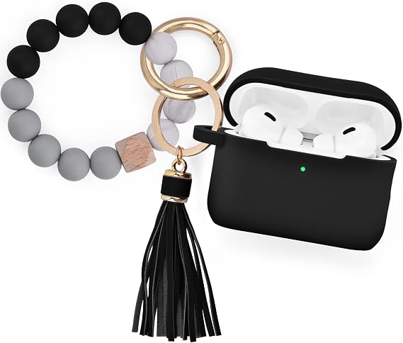 Filoto Airpods Pro 2nd Generation Case Cover 2022, Cute Silicone Protective Case with Bracelet Keychain Accessories for New Apple Airpods Pro 2 Women Girls (Black)