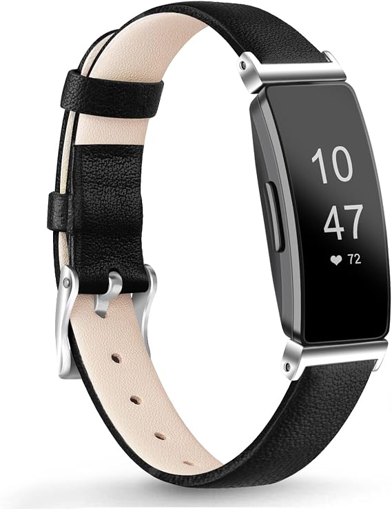 Tobfit Leather Band for Inspire 2 Bands for Women Soft Slim Leather Replacement Straps for Inspire HR/Inspire/Ace 2 Fitness Tracker (Black)