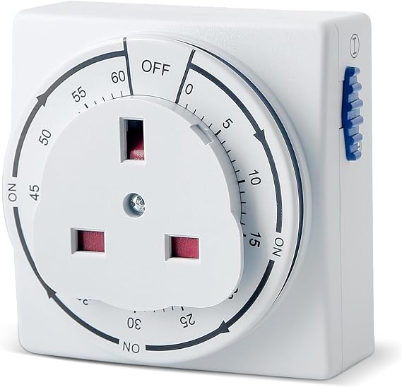 Countdown Indoor Mechanical Timer, Indoor Timer Plug Socket UK, 60 Minute, Maximum Load 13A 3200W, Square, 1 Pack