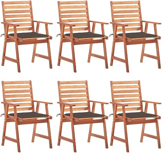 Patio Dining Chairs 6, Solid Acacia Wood Outdoor Chairs with Water-Resistant Cushions, Comfortable Balcony Backyard Seating for Al Fresco Dining, Weather-Proof Easy Clean
