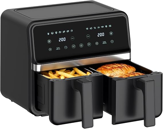 4QT+4QT Dual Basket Air Fryer - Digital Touchscreen, Smart Sync Finish,Auto Shutoff, 2 Independent Nonstick Dishwasher-Safe Frying Baskets - 8 Quart Digital Double Air Fryer