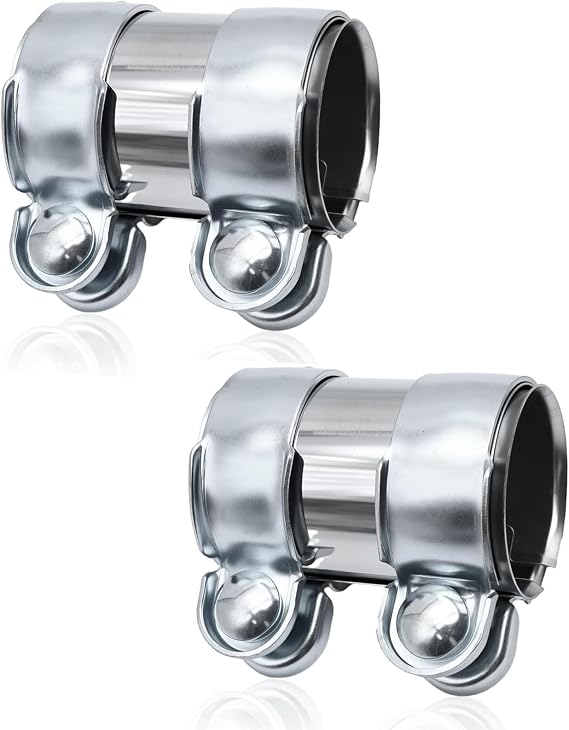 2 Pcs Exhaust Clamp Pipe Connector 50 x 125mm, Universal Adjustable Exhaust Pipe Joiner, Stainless Steel Exhaust Sleeve for Cars, Household and Industrial Pipe Connections with Bolts