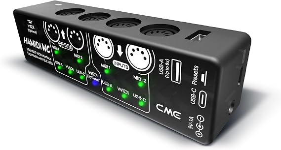 CME H4MIDI WC Advanced USB Host MIDI Interface | Router, Filter, Mapper, Optional WIDI Bluetooth MIDI, Standalone 9V Power Mode, For Guitarists and Producers