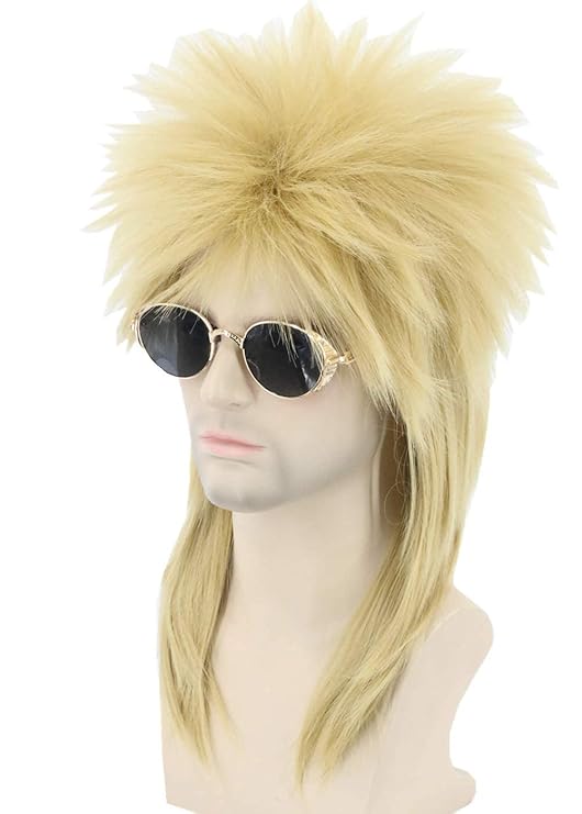 Blonde Spiked Mullet Wig for Men Women - 80s Heavy Metal Punk Rocker Wig for Halloween Costumes