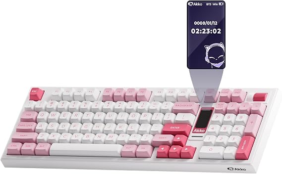 Akko 5098B Wireless Gaming Keyboard with Screen, Prunus Lannesiana Hot-Swappable Full Size Mechanical Keyboard with Scroll Wheel, Numberpad, RGB Gasket Keyboard, Piano Pre Lubed Switch