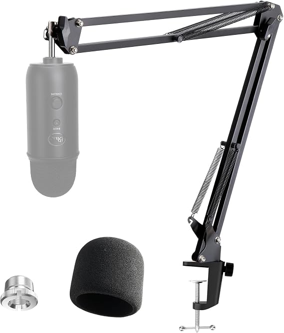 Blue Yeti Microphone Stand with Foam Cover - Suspension Boom Scissor Arm Stand and Mic Windscreen Pop Filter Compatible with Blue Yeti Microphone by YOUSHARES