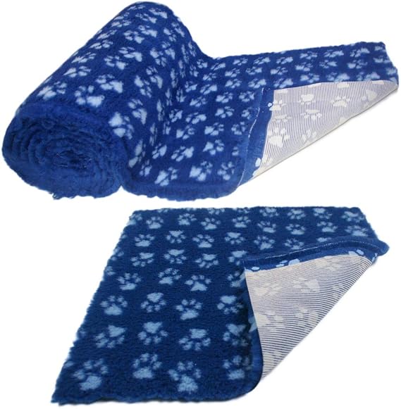 NON-SLIP High Grade Vet Bedding Navy Blue Paws ROLL WHELPING FLEECE DOG PUPPY PRO BED Size: 2 Metre x 75cm
