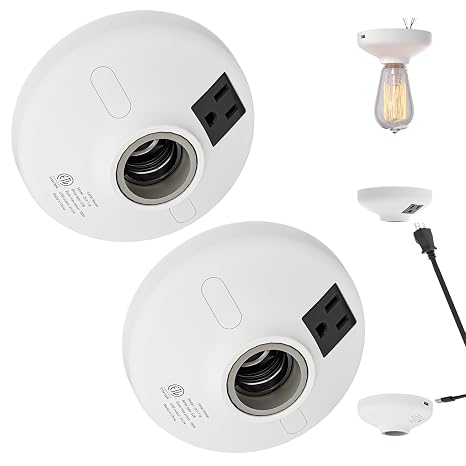 3-in-1 2 Pack Light Socket Adapter with USB (5V/2A) & Outlet - E26/E27 Bulb to Power Outlet Converter, USB Charger Port, 3-Prong US Plug for Cameras, Projectors, Smart Devices
