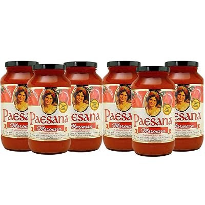 Paesana Traditional Marinara Pasta Sauce Gluten Free, Vegan Friendly and made with 100% Imported Italian Tomatoes - Packed in the USA, 25 oz 6 Pack