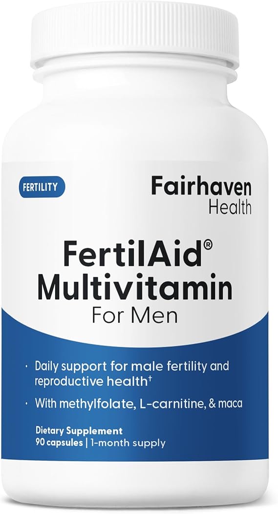 Fairhaven Health FertilAid for Men | Male Fertility Supplement for Count and Motility | Pre-Conception Support with L-Carnitine, CoQ10, Maca and Zinc | 90 Capsules | 1 Month Supply