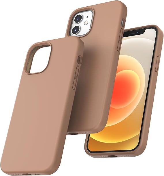 TOCOL for iPhone 12 Case, Liquid Silicone, Light Brown | Multi-Color, Slim Silky-Soft Touch Microfiber Lining, Anti-Scratch Shockproof Drop Protective Phone Cover
