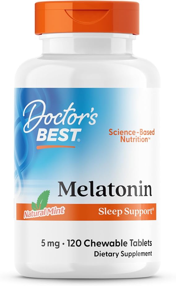Doctors Best Melatonin 5mg Chewables for Adults - Sleep Support for Men & Women, Melatonin Supplement 5 mg, Gluten Free, Vegan, Non GMO, Natural Mint Flavor - 120 Chewable Tablets