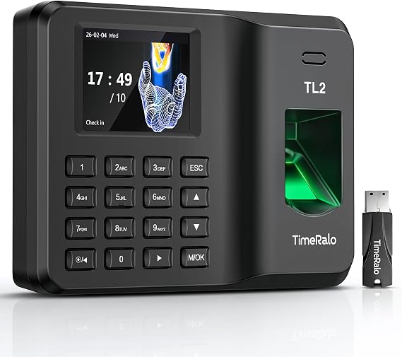 Clocking in Machine for Small Business with USB Data Transfer, Biometric Time Clock for Employees, Fingerprint & PIN Standalone Punch Machine, No WiFi/Software/Monthly Fees