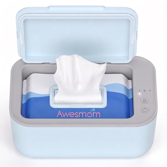 Wipe Warmer for Baby & Most Adult Wipes, 3 Heat Settings, Blue | Diaper Wipe Warmer and Baby Wipe Dispenser for Wet Wipes, Holds Up to 100 Wipes with Quiet Four-Side Heating