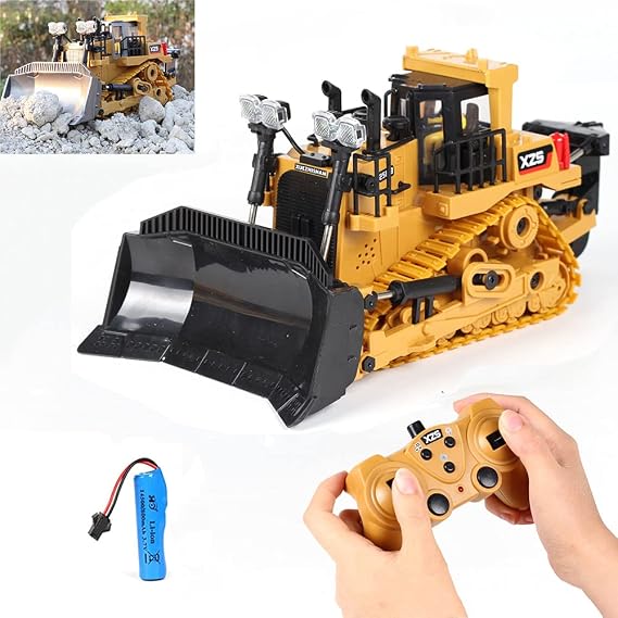 Bulldozer Engineer Vehicle Construction Vehicle Remote Control Bulldozer Toy Car 9 Channel 1:24 Hobby RC Truck Caterpillar Aluminum Alloy Rc Front Loader 4WD 4-15 Years Old Boys Kids Birthday