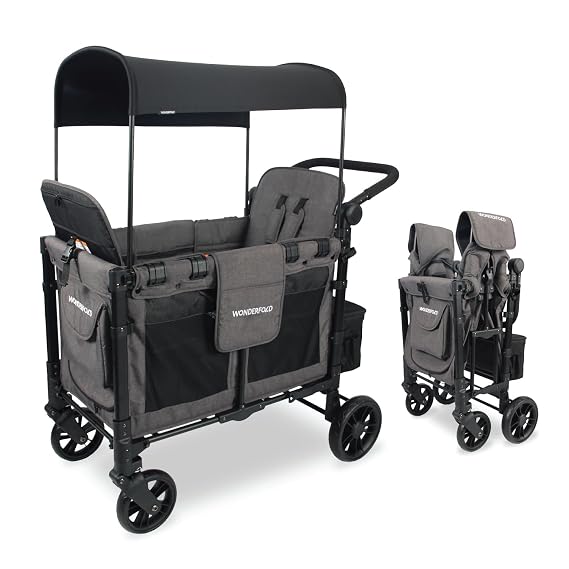 WonderFold W2 Elite Stroller Wagon, Steel Frame, 2 Seater, Gray
